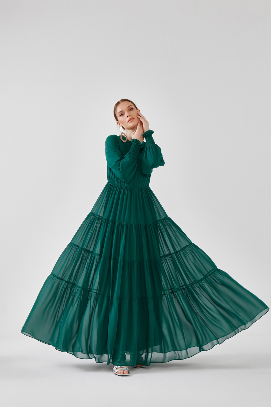 Fırfırlı elbise yeşil