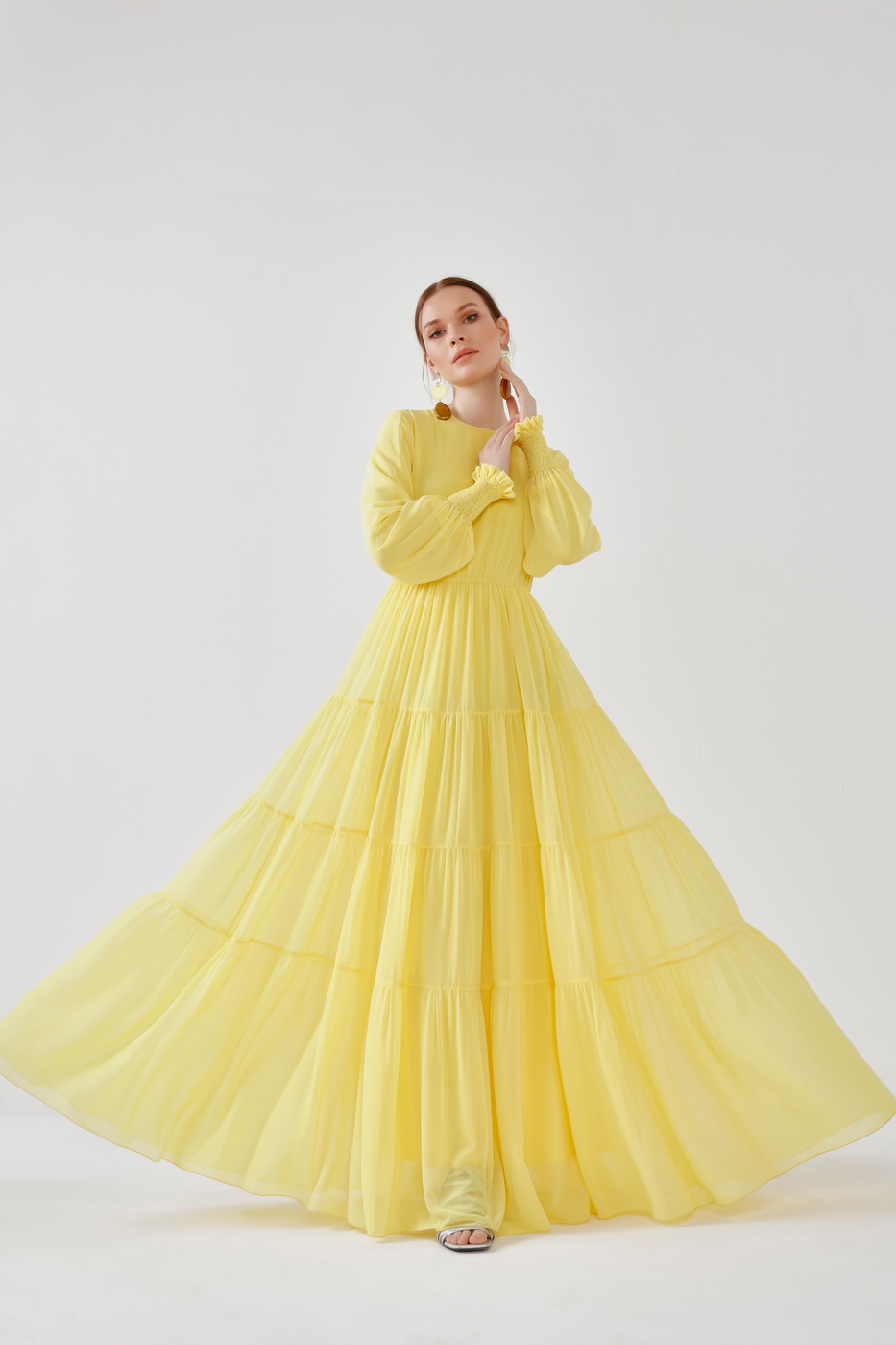 Fırfırlı elbise sarı