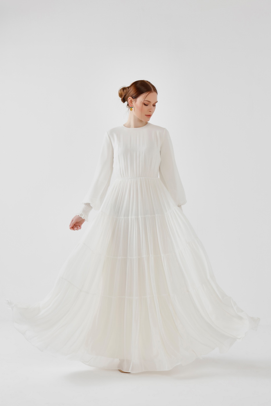 Fırfırlı elbise ekru