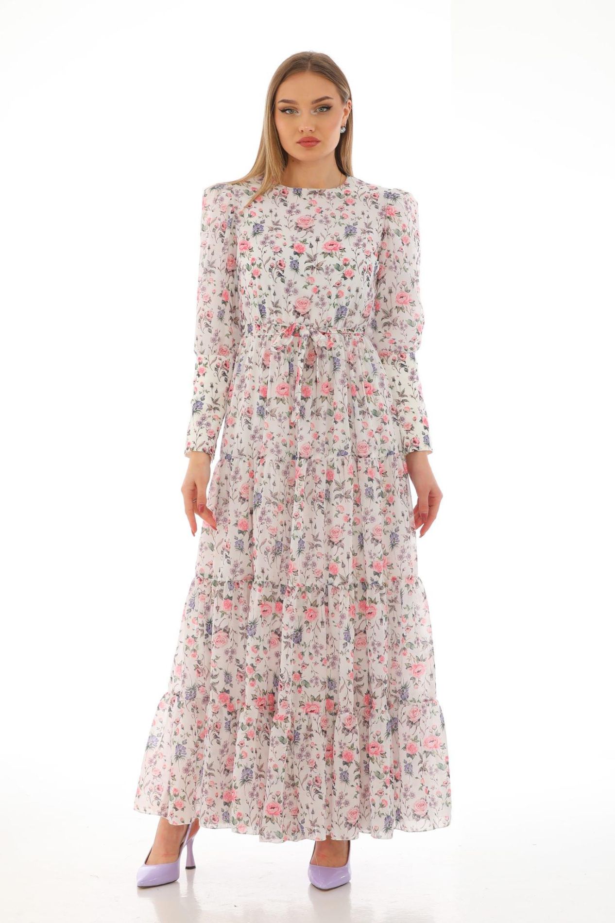 Gül desen şifon elbise