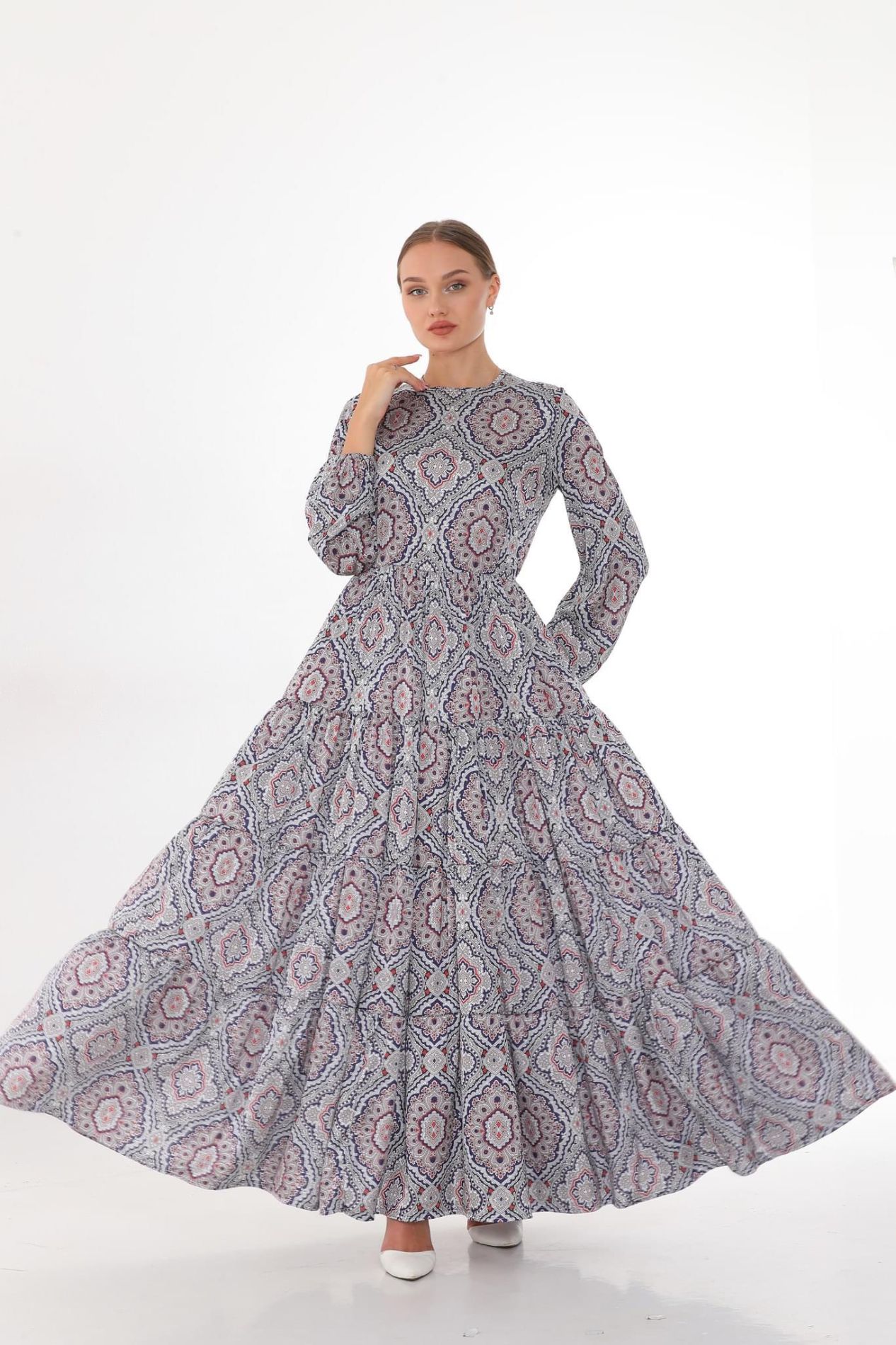 Etnik desen fırfırlı elbise